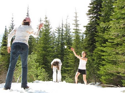a snowball fight on Loop Trail, Glacier National Park