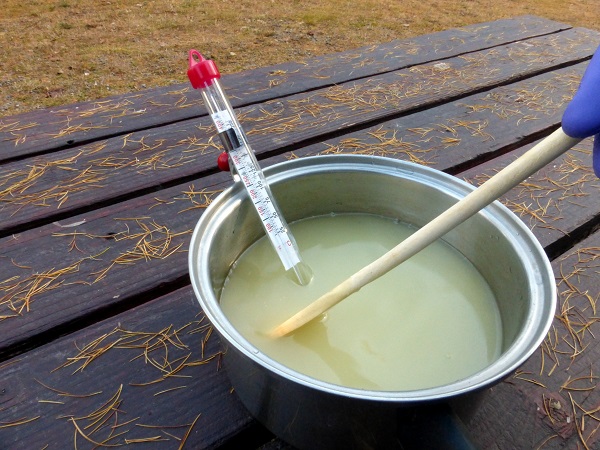Testing temperature of tallow for soap