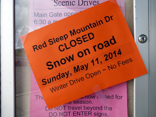Red Sleep Mountain Drive Closed sign..