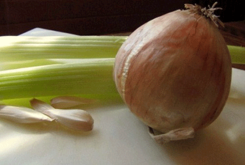 Onion, celery, and garlic - also known as the trinity.