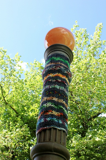 Light Pole Yarn Bomb, Hockaday Museum of Art, Kalispell, Montana - RMKK Companion